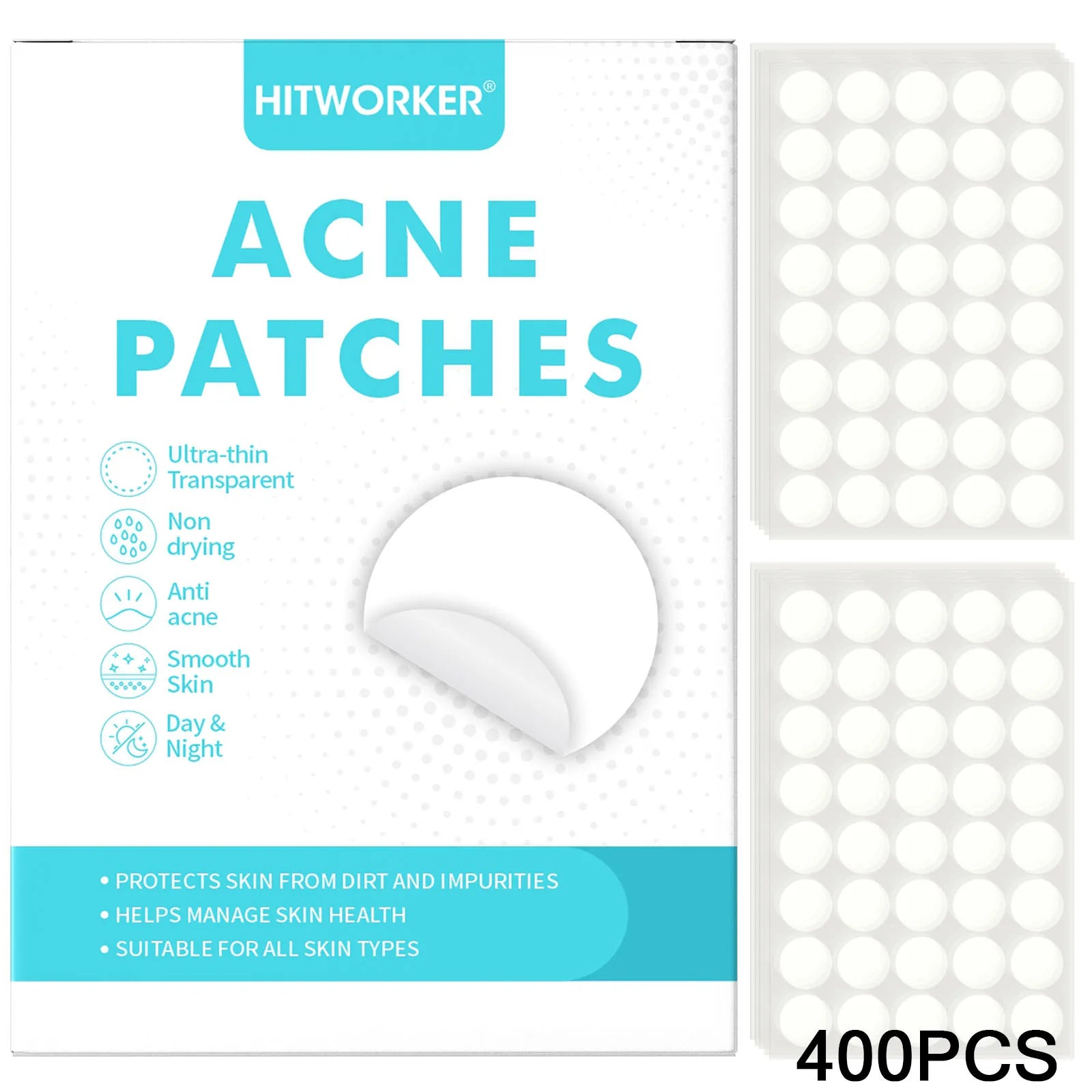 40/400 Pieces Hydrocolloid Acne Patches per Box Alcohol-Free Gentle Non-Irritating Blemish Covering Sticker for Pimples